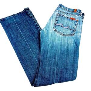 7 For All Mankind Pink Stitch Original Bootcut Jeans Premium Denim Mid Rise 27